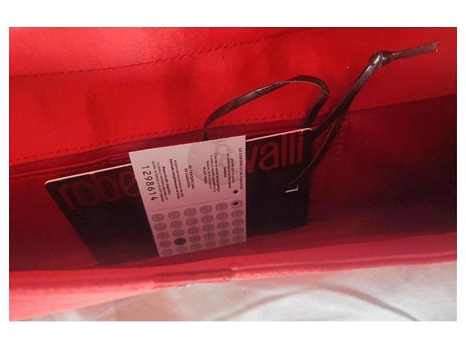 Pochette Roberto Cavalli in raso rosso con strass - vista 7