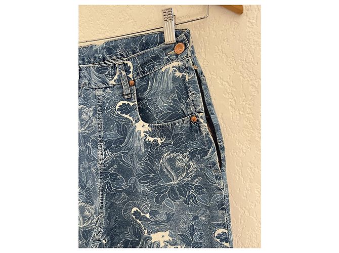 Kenzo Jeans mit Hokusai-Wellen-Print Weiß Blau - Ansicht 2