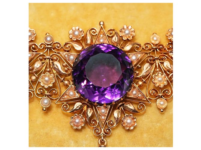 Autre Marque Collana antica con 3 ametiste e perle oro rosa 750/18K 40cm D'oro Porpora - vista 4
