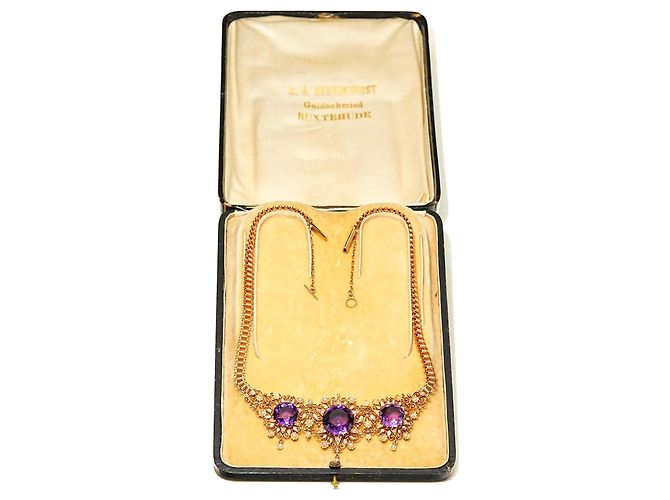 Autre Marque Collana antica con 3 ametiste e perle oro rosa 750/18K 40cm D'oro Porpora - vista 5