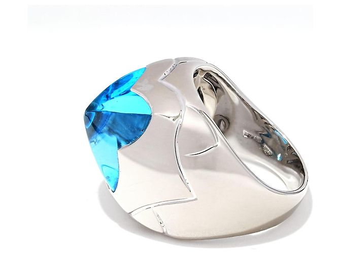 Bulgari Pyramide Ring Weißgold 750/18K Blautopas Cocktailring Massiv 16 g mit Box Gr. 54 - Ansicht 2