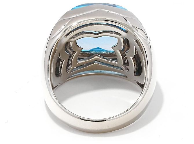 Bulgari Pyramide Ring Weißgold 750/18K Blautopas Cocktailring Massiv 16 g mit Box Gr. 54 - Ansicht 3