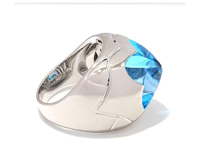 Bulgari Pyramide Ring Weißgold 750/18K Blautopas Cocktailring Massiv 16 g mit Box Gr. 54 - Ansicht 4
