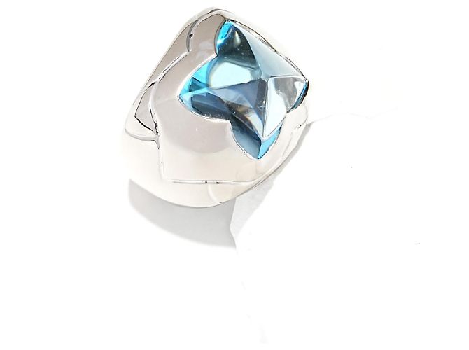 Bulgari Pyramide Ring Weißgold 750/18K Blautopas Cocktailring Massiv 16 g mit Box Gr. 54 - Ansicht 5