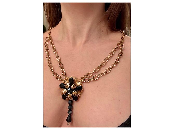 Collana Dolce & Gabbana con pendente a fiore e cristalli Nero D'oro - vista 10