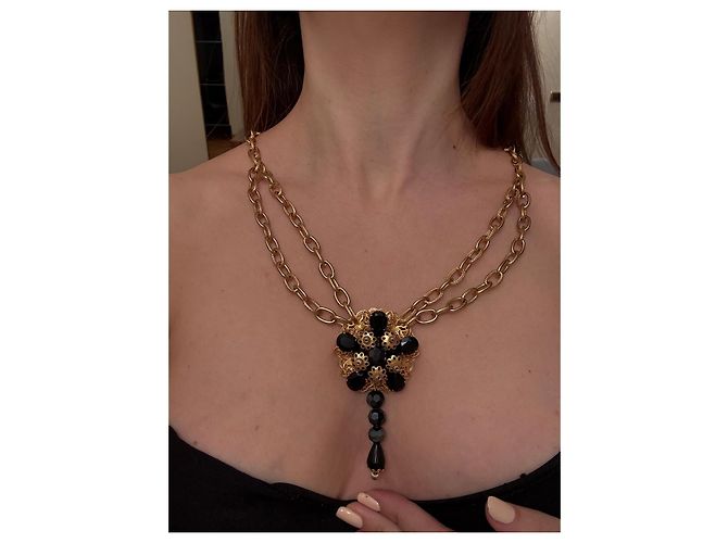 Collana Dolce & Gabbana con pendente a fiore e cristalli Nero D'oro - vista 11