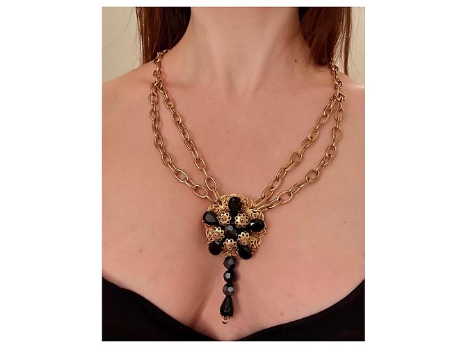 Collana Dolce & Gabbana con pendente a fiore e cristalli Nero D'oro - vista 14