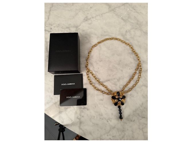 Collana Dolce & Gabbana con pendente a fiore e cristalli Nero D'oro - vista 2