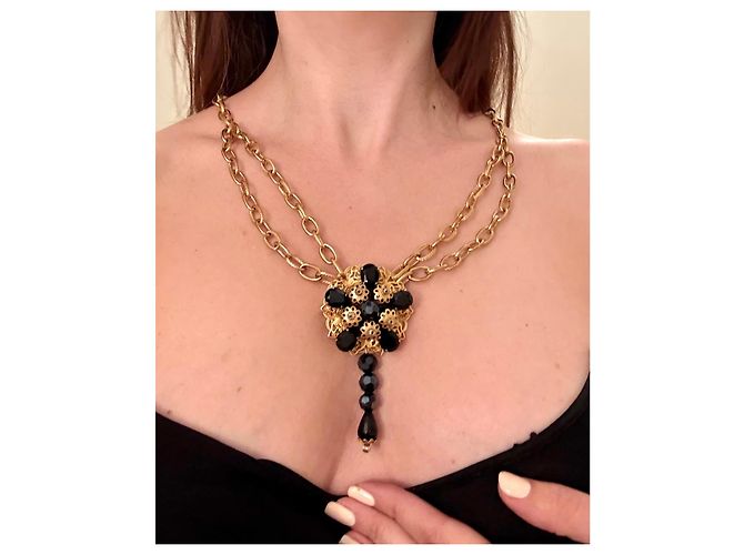 Collana Dolce & Gabbana con pendente a fiore e cristalli Nero D'oro - vista 3
