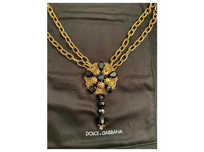 Collana Dolce & Gabbana con pendente a fiore e cristalli Nero D'oro - vista 4