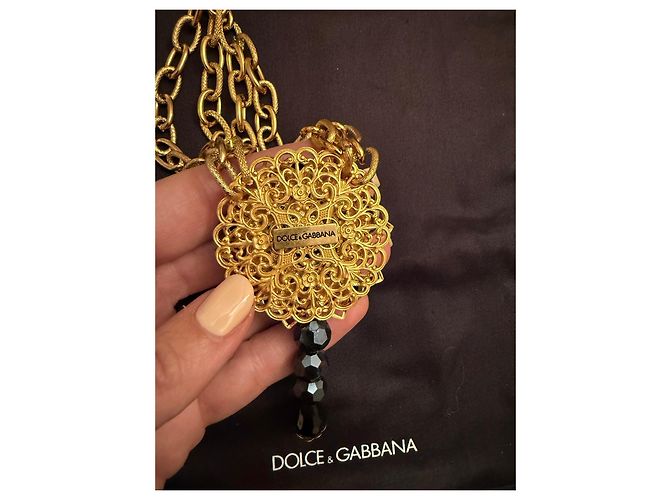 Collana Dolce & Gabbana con pendente a fiore e cristalli Nero D'oro - vista 5