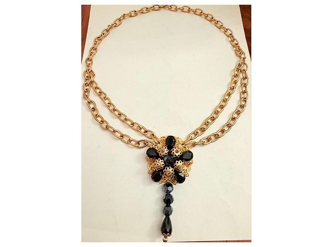 Collana Dolce & Gabbana con pendente a fiore e cristalli Nero D'oro - vista 6