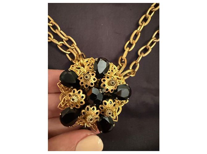 Collana Dolce & Gabbana con pendente a fiore e cristalli Nero D'oro - vista 7