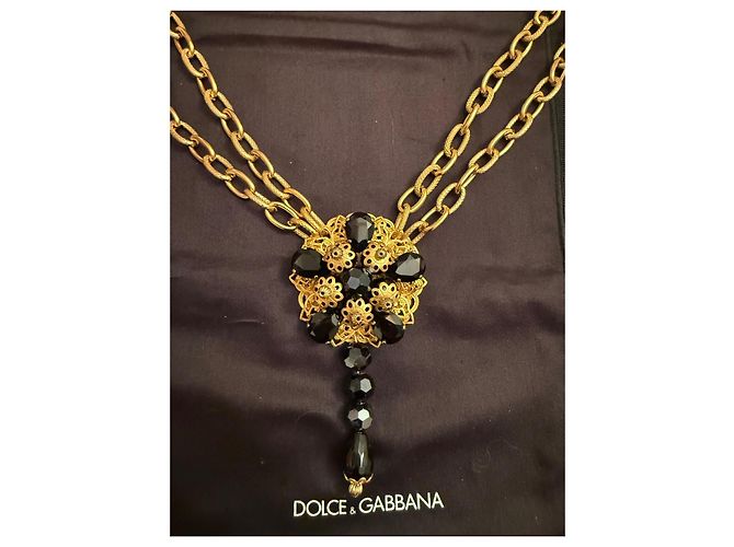 Collana Dolce & Gabbana con pendente a fiore e cristalli Nero D'oro - vista 8