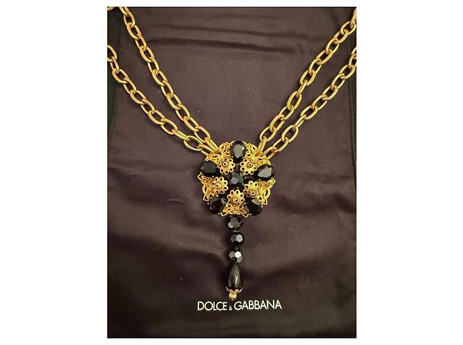 Collana Dolce & Gabbana con pendente a fiore e cristalli Nero D'oro - vista 9