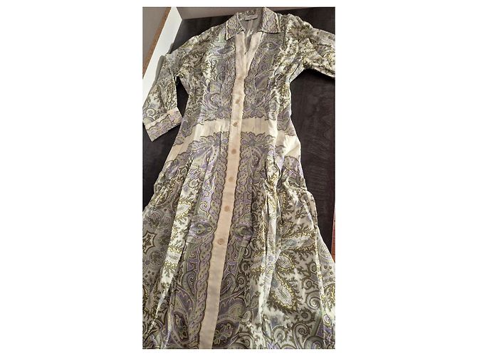 Sandro Abito lungo stampa paisley Bianco Beige Verde Porpora - vista 7