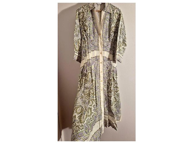 Sandro Abito lungo stampa paisley Bianco Beige Verde Porpora - vista 8