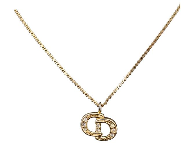 Pendentif Christian Dior Vintage CD en métal avec cristaux Doré - vue 3