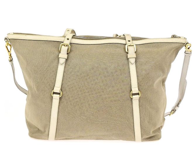 Prada Logo Convertible Shopper Canvas Tall Marrone - vista 2