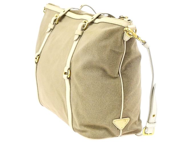 Prada Logo Convertible Shopper Canvas Tall Marrone - vista 3