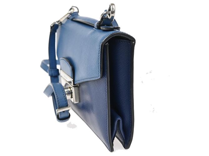 Prada Convertible Sound Top Handle Saffiano Leather Medium Blue - view 3
