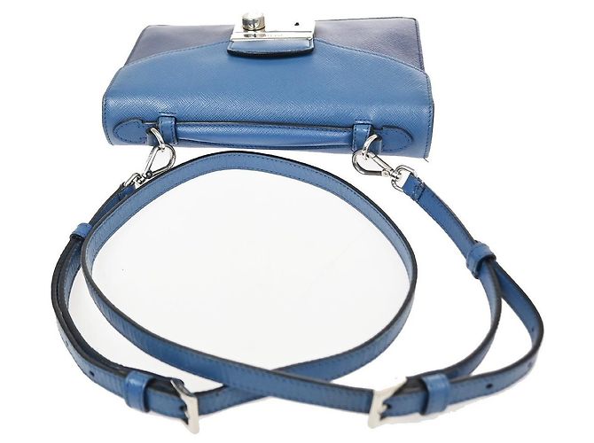 Prada Convertible Sound Top Handle Saffiano Leather Medium Blue - view 6
