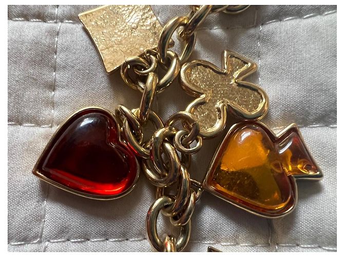 Collana Yves Saint Laurent Gioco di Carte Multicolore Rosso Verde Arancione Gold hardware - vista 10