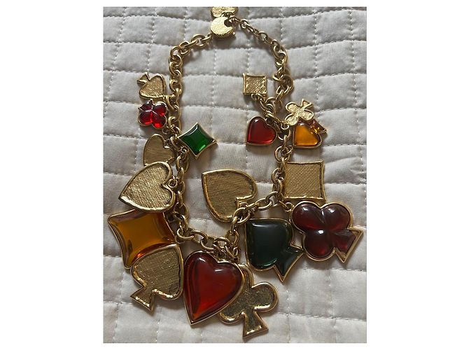 Collana Yves Saint Laurent Gioco di Carte Multicolore Rosso Verde Arancione Gold hardware - vista 12