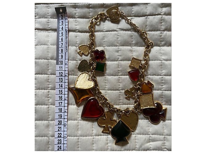 Collana Yves Saint Laurent Gioco di Carte Multicolore Rosso Verde Arancione Gold hardware - vista 13
