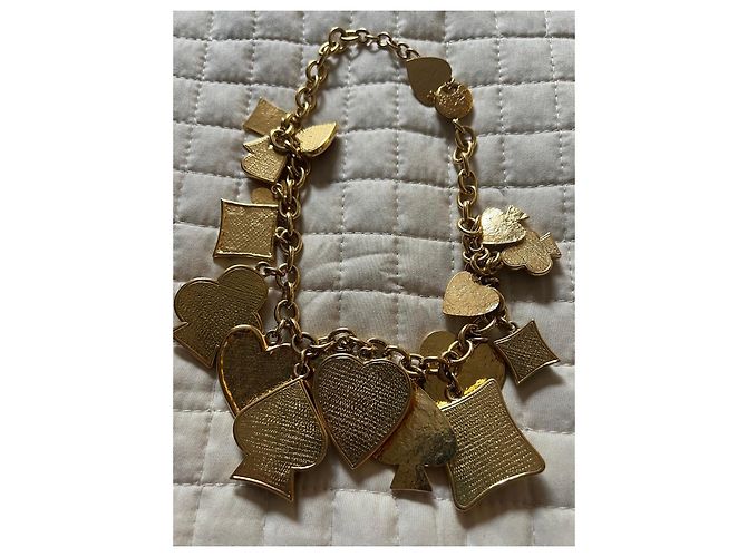 Collana Yves Saint Laurent Gioco di Carte Multicolore Rosso Verde Arancione Gold hardware - vista 14