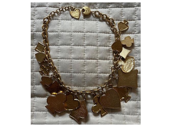 Collana Yves Saint Laurent Gioco di Carte Multicolore Rosso Verde Arancione Gold hardware - vista 6