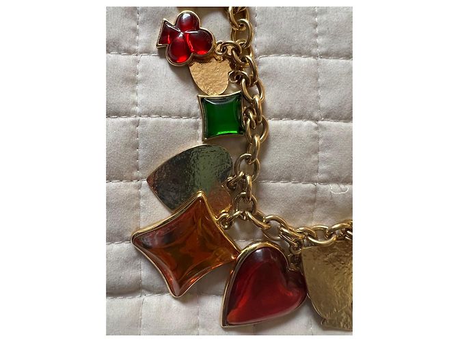 Collana Yves Saint Laurent Gioco di Carte Multicolore Rosso Verde Arancione Gold hardware - vista 7