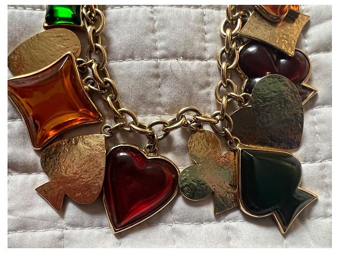 Collana Yves Saint Laurent Gioco di Carte Multicolore Rosso Verde Arancione Gold hardware - vista 9
