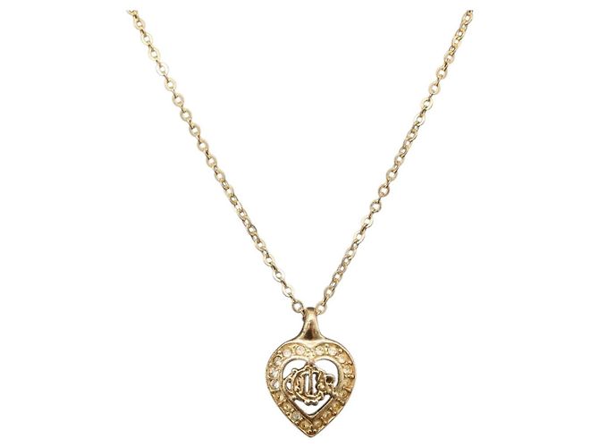 Christian Dior Logo Heart Pendant Metal Golden - view 3