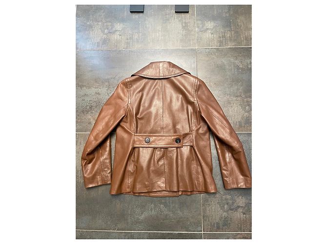 Chaqueta de cuero cognac de doble botonadura Weekend Max Mara Coñac - vista 5