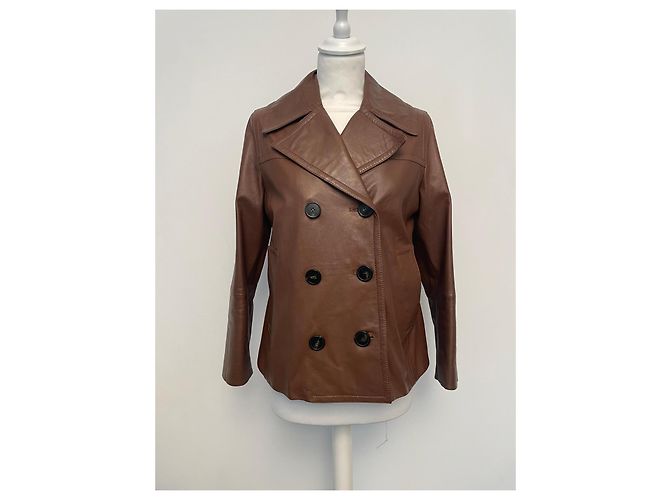 Chaqueta de cuero cognac de doble botonadura Weekend Max Mara Coñac - vista 6