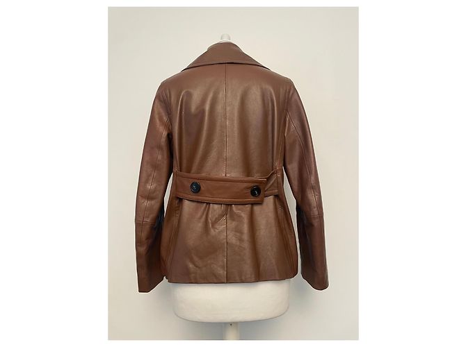 Chaqueta de cuero cognac de doble botonadura Weekend Max Mara Coñac - vista 8