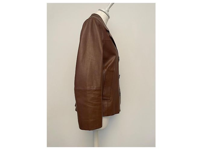 Chaqueta de cuero cognac de doble botonadura Weekend Max Mara Coñac - vista 9