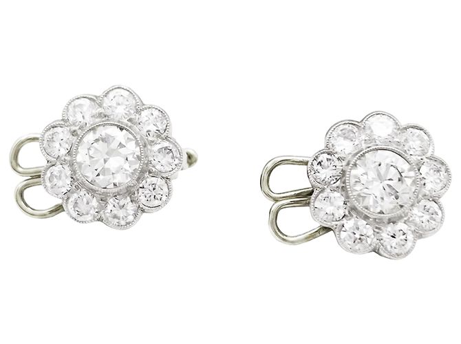 Autre Marque Pendientes de oro blanco, platino y diamantes. - vista 2