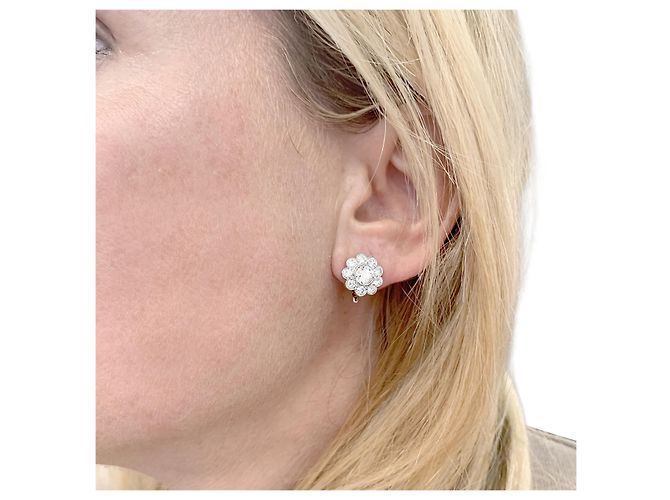 Autre Marque Pendientes de oro blanco, platino y diamantes. - vista 5