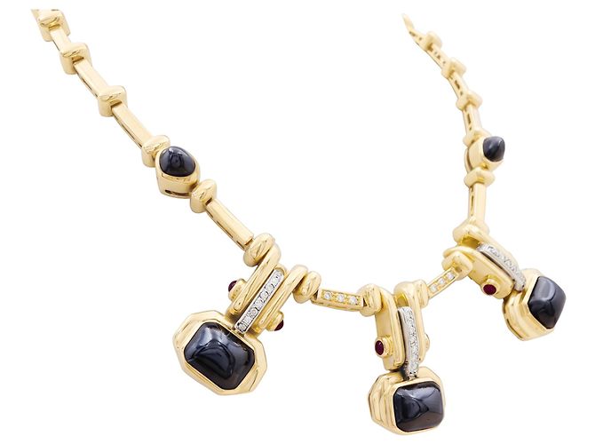Autre Marque Collana in oro giallo, ematite pain de sucre, rubini e diamanti. - vista 2