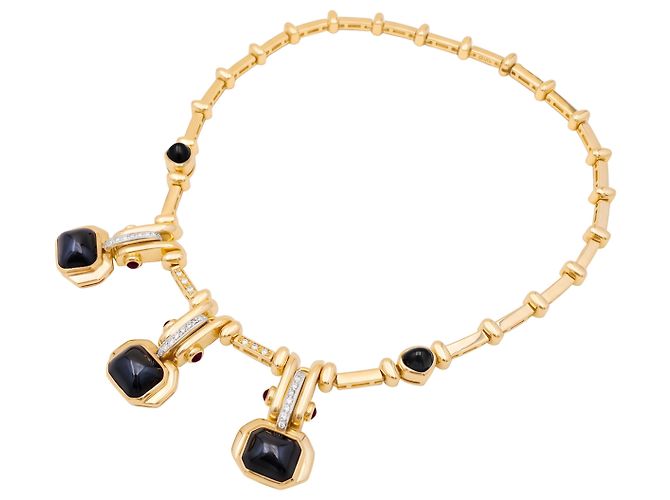 Autre Marque Collana in oro giallo, ematite pain de sucre, rubini e diamanti. - vista 4