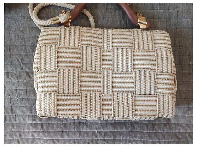 Autre Marque Borsa a mano in corda intrecciata e pelle Marrone Beige Marrone scuro - vista 2