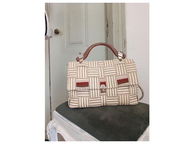 Autre Marque Borsa a mano in corda intrecciata e pelle Marrone Beige Marrone scuro - vista 3