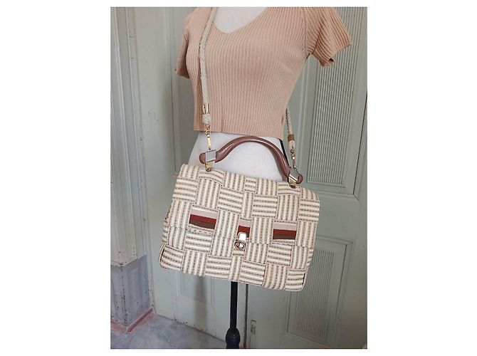 Autre Marque Borsa a mano in corda intrecciata e pelle Marrone Beige Marrone scuro - vista 4
