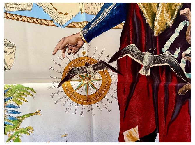 Hermès Foulard seta Les Amériques 90cm Oliver Kermit 1992 Multicolore - vista 5