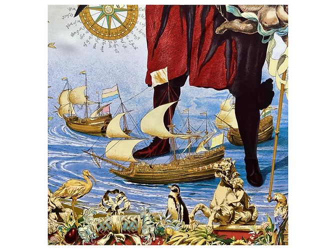 Hermès Foulard seta Les Amériques 90cm Oliver Kermit 1992 Multicolore - vista 7