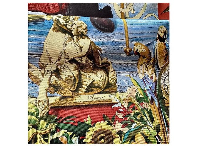 Hermès Foulard seta Les Amériques 90cm Oliver Kermit 1992 Multicolore - vista 8