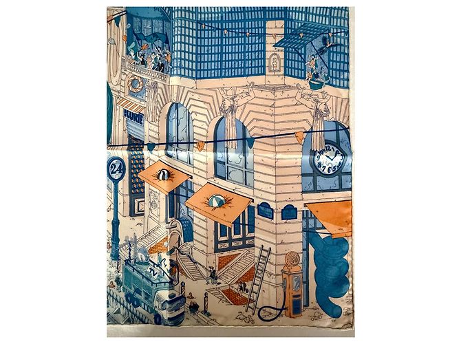 Hermès Foulard Le Grand Prix au Faubourg 90cm Ugo Gattoni Multicolore - vista 12
