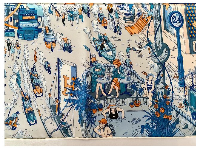 Hermès Foulard Le Grand Prix au Faubourg 90cm Ugo Gattoni Multicolore - vista 13